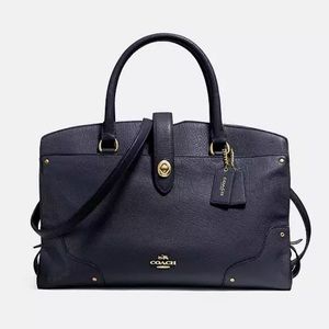 Coach Mercer 30 Satchel Black Pebbled Leather Handbag